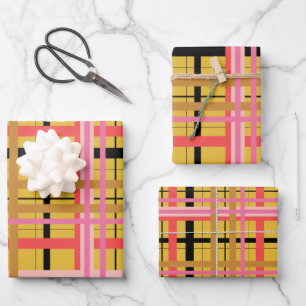 Colourful Modern Cozy Plaid Pattern in Yellow  Wrapping Paper Sheet