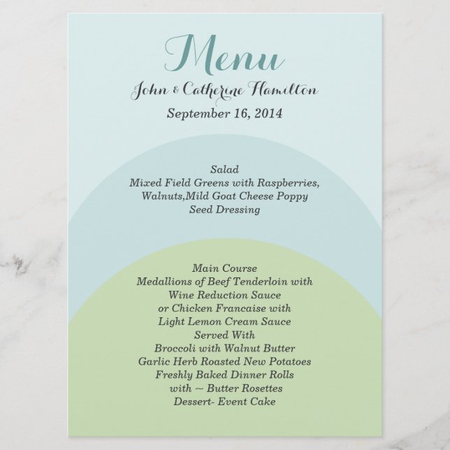 Colourful Modern Custom Wedding Menu (Front)