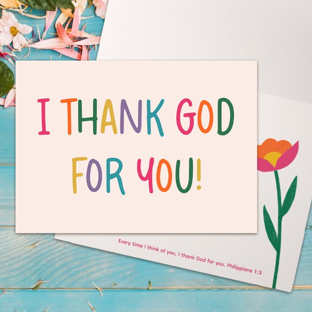 Colourful Modern Cute I Thank God For You Thank You Card (Creator Uploaded)