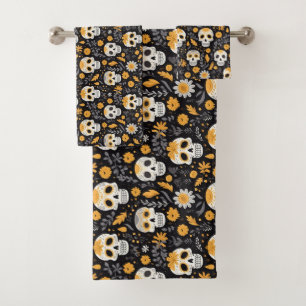 Colourful Modern Cute Sugar Skull Gothic Halloween Bath Towel Set