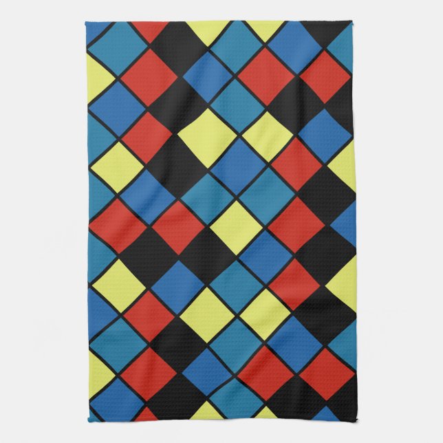 Colourful Modern Diagonal Tiles Pattern version 2 Kitchen Towel (Vertical)
