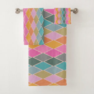 Colourful Modern Diamond Shapes Geometric Pattern Bath Towel Set