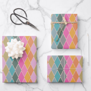 Colourful Modern Diamond Shapes Geometric Pattern Wrapping Paper Sheet