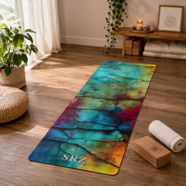 Colourful Modern Distressed Abstract Monogram Yoga Mat (Creator Uploaded)