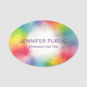 Colourful Modern Elegant Trendy Template Rainbow Name Tag