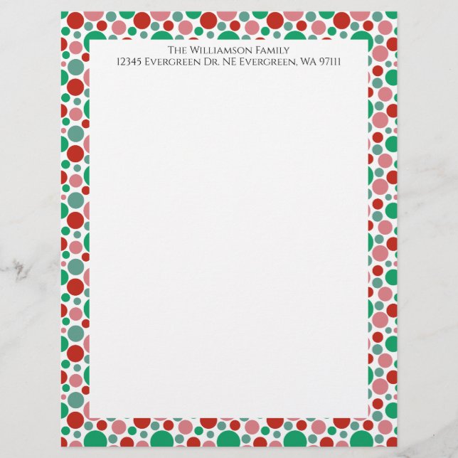 Colourful Modern Festive Polka Dot Green Red Pink Letterhead (Front)
