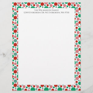 Colourful Modern Festive Polka Dot Green Red Pink Letterhead