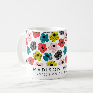 Colourful Modern Floral Pattern Custom Name Mug