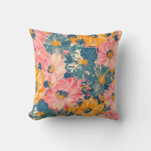 Colourful Modern Flowers Floral Pattern Throw Pillow