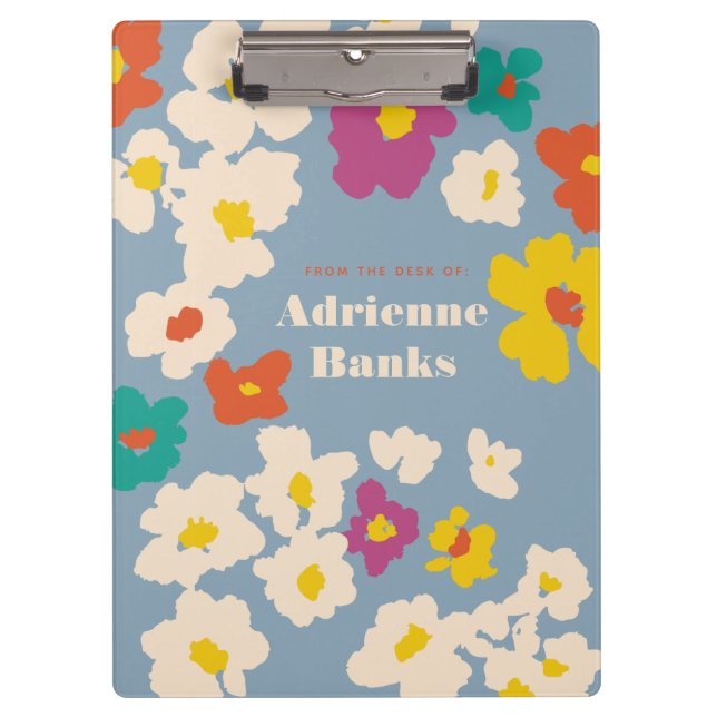 Colourful Modern Flowers Personalized Notebook Clipboard (Front)