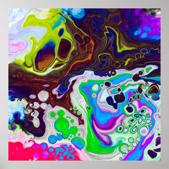 Colourful Modern Fluid Art Pour Painting Cells Poster (Front)