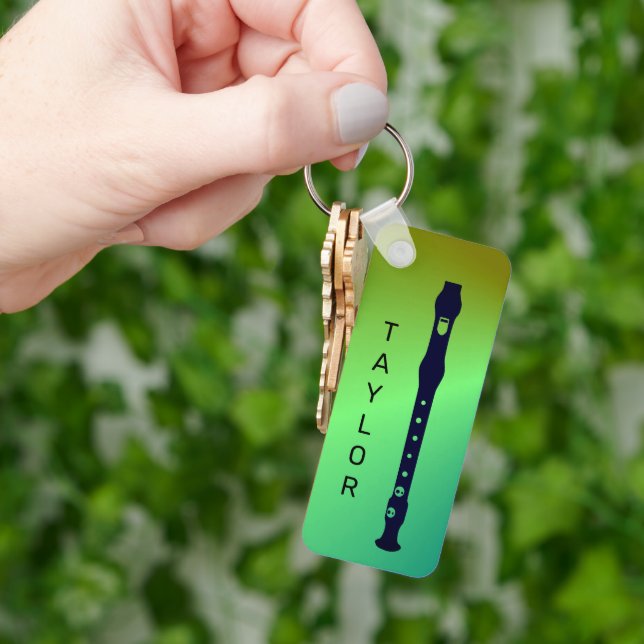 Colourful Modern Flute Minimal Flutist Personalize Keychain (Hand)