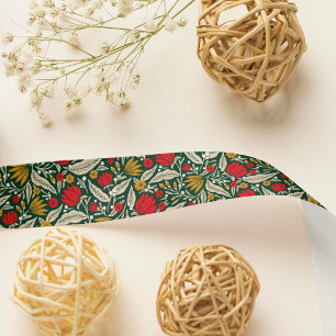 Colourful Modern Folk Art Floral Christmas Holiday Satin Ribbon