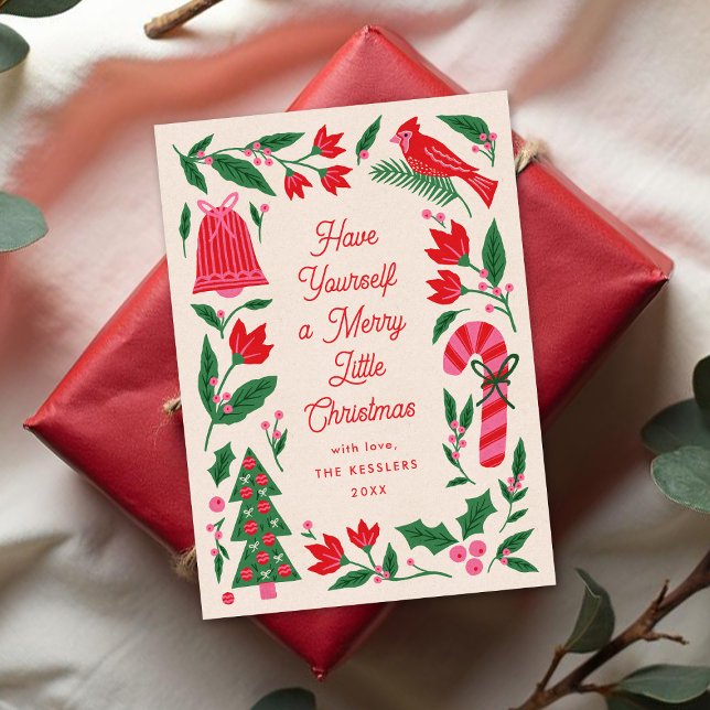 Colourful Modern Folk Frame Christmas Non Photo Holiday Card (Creator Uploaded)