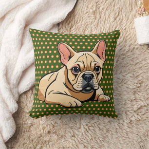 Colourful, modern french bulldog dots throw pillow