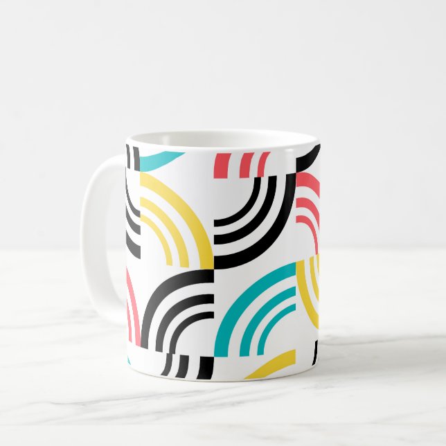 Colourful, modern, fun, cheerful geometric graphic coffee mug (Front Left)