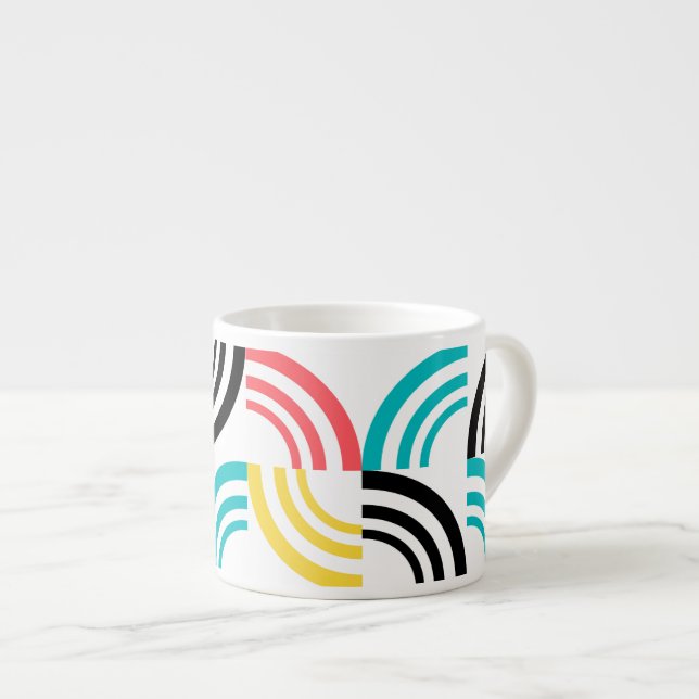 Colourful, modern, fun, cheerful geometric graphic espresso cup (Front Right)