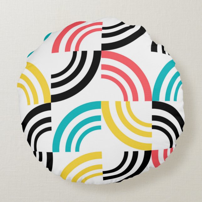 Colourful, modern, fun, cheerful geometric graphic round pillow (Back)