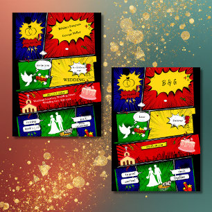 colourful modern fun retro comic wedding story