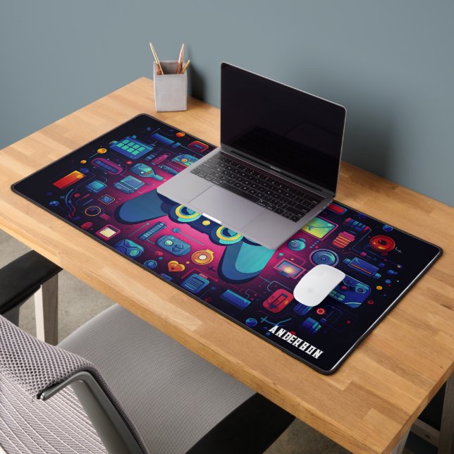Colourful Modern gaming Space Personalized Name  Desk Mat (Office 2)