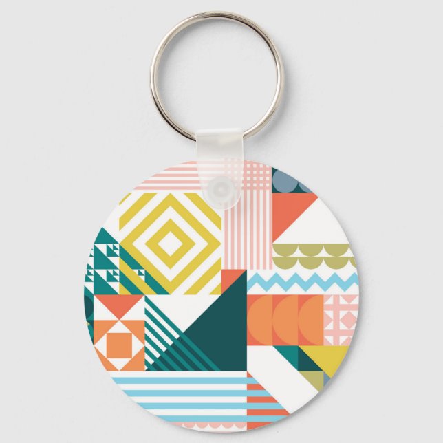 Colourful Modern Geometric Abstract Pattern  Keychain (Front)