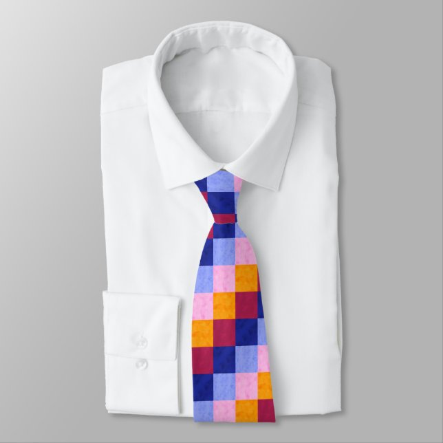 Colourful Modern Geometric Blocks Pattern Tie (Tied)