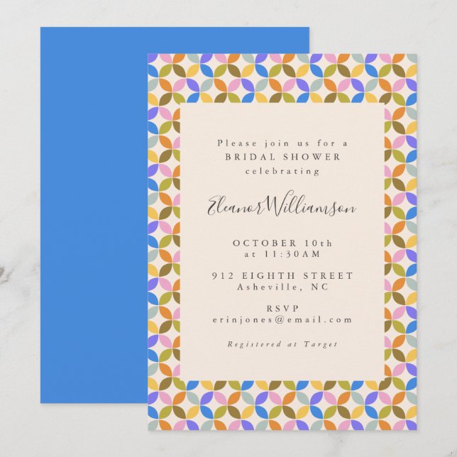 Colourful Modern Geometric Blue Bridal Shower Invitation (Front/Back)