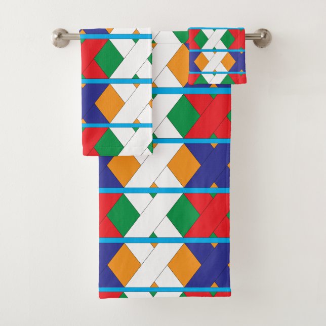 Colourful Modern Geometric Diamond Pattern Bath Towel Set (Insitu)