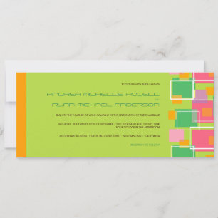 Colourful Modern Geometric Fun Retro Cubes Wedding Invitation