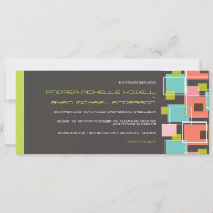 Colourful Modern Geometric Fun Retro Cubes Wedding Invitation