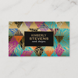 Colourful Modern Geometric Pattern Gold Zebra Prin Business Card