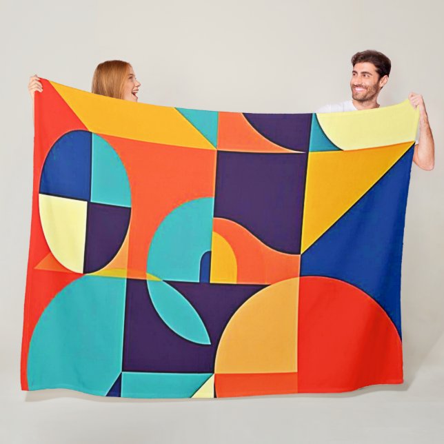 Colourful Modern Geometry Fleece Blanket (In Situ)