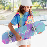 Colourful Modern Girly Blue Pink Liquid Marble Skateboard<br><div class="desc">Colourful Modern Girly Blue Pink Liquid Marble features a modern colourful liquid marble pattern in pink,  purple and blue with your personalized name. Personalize by editing the text in the text box provided. Designed by ©Evco Studio www.zazzle.com/store/evcostudio</div>