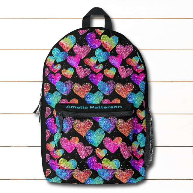Colourful Modern Girly Glitter Hearts Personalized Printed Backpack (Creator Uploaded)