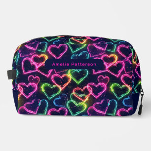 Colourful Modern Girly Neon Love Heart Personalize Dopp Kit