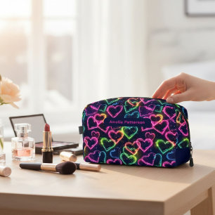 Colourful Modern Girly Neon Love Heart Personalize Dopp Kit