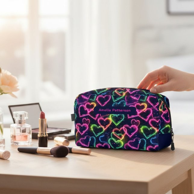 Colourful Modern Girly Neon Love Heart Personalize Dopp Kit (Creator Uploaded)