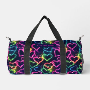 Colourful Modern Girly Neon Love Heart Personalize Duffle Bag