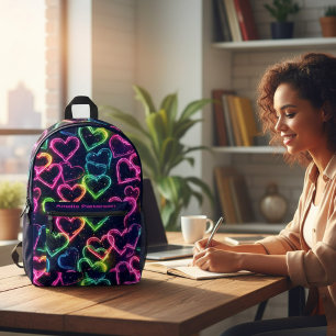 Colourful Modern Girly Neon Love Heart Personalize Printed Backpack