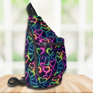 Colourful Modern Girly Neon Love Heart Personalize Sling Bag