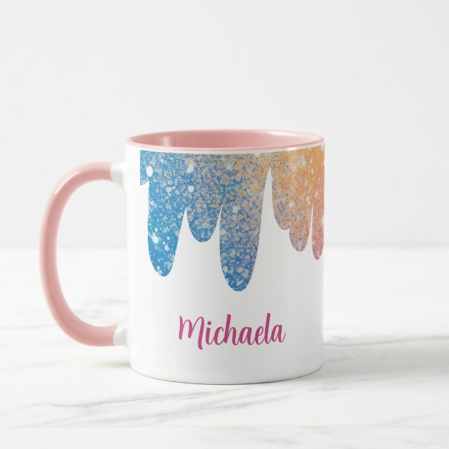 Colourful Modern Glitter Personalized Mug (Left)