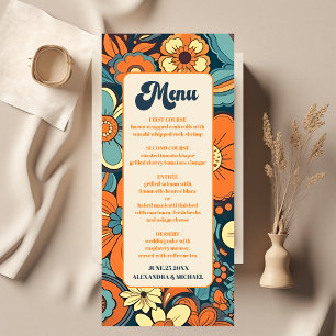 Colourful Modern Groovy Retro 70s Floral Wedding Menu