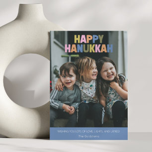 Colourful Modern Hanukkah Greeting 2 Photo Holiday Card