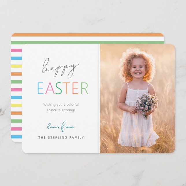 Colourful Modern Happy Easter Photo Card (Front/Back)