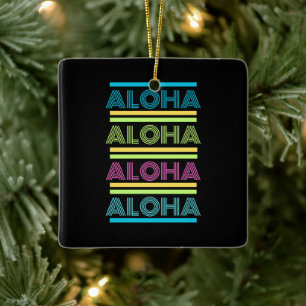 Colourful Modern Hawaiian Christmas ALOHA Ceramic Ornament