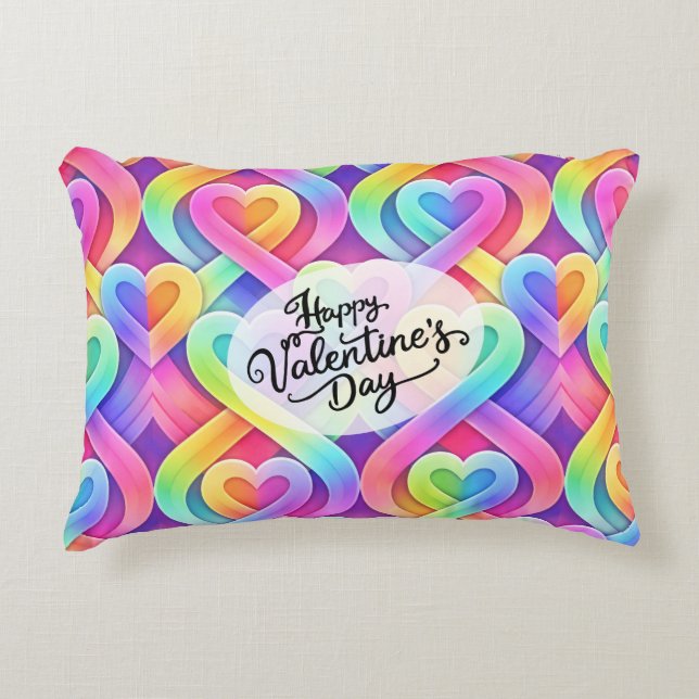 Colourful Modern Hearts Pattern Valentine’s Day Accent Pillow (Front)