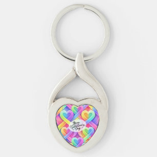 Colourful Modern Hearts Pattern Valentine’s Day Keychain
