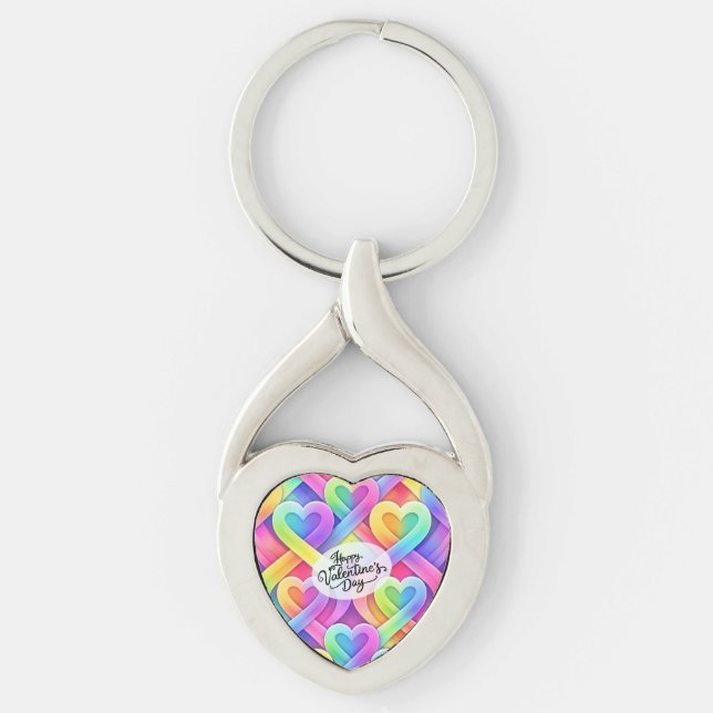 Colourful Modern Hearts Pattern Valentine’s Day  Keychain (Front)