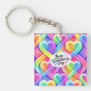 Colourful Modern Hearts Pattern Valentine’s Day Keychain