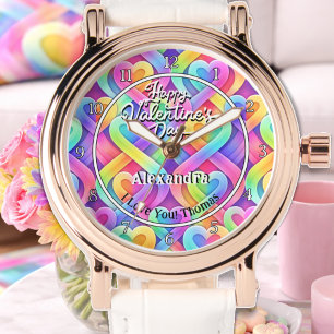 Colourful Modern Hearts Personalized Valentines Da Watch